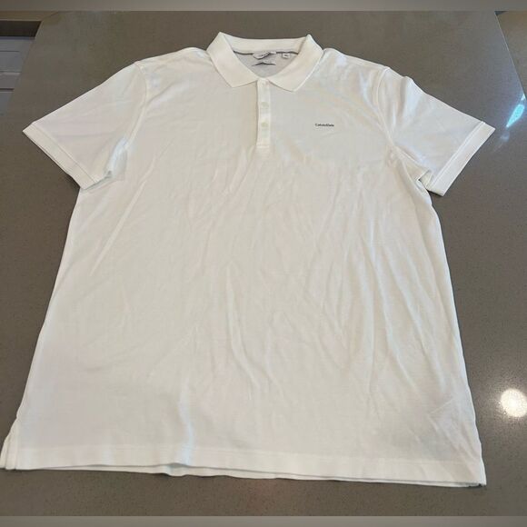 New W/O Tag! Calvin Klein Men's Short Sleeve White Polo 100% Cotton Size Large - Picture 2 of 6